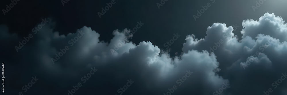 Obraz premium Ghostly grey fog drifts on a pitch black backdrop, forming amorphous clouds , wispy, artistic