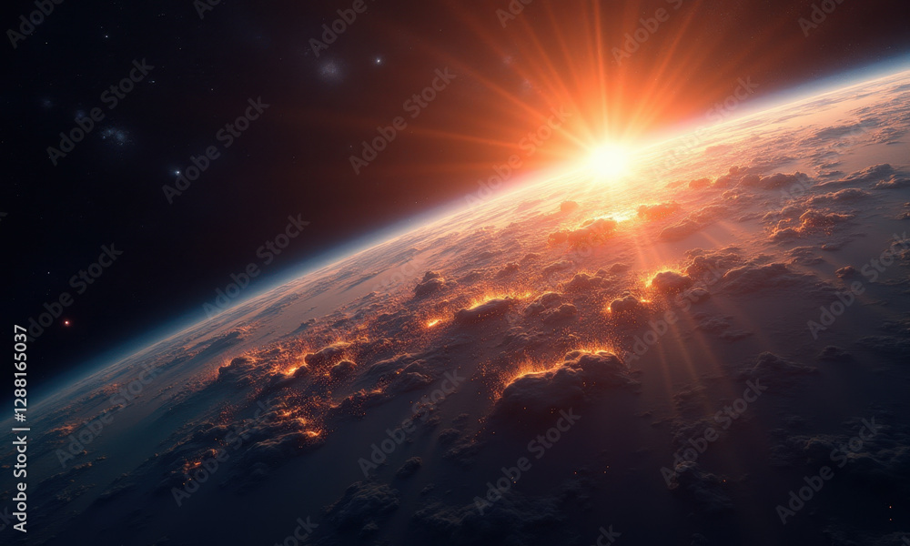 Obraz premium Earth Sunrise: Space View, Golden Hour - Space exploration