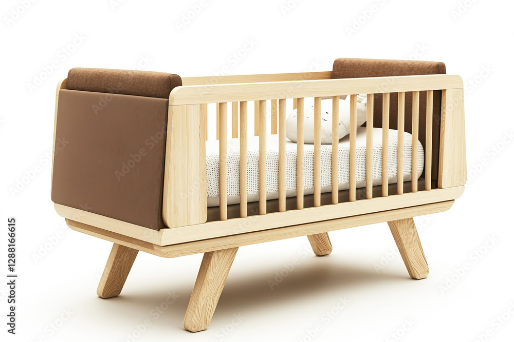 Modern wooden baby crib designed for comfort and safety in a minimalist style Modern wooden baby crib designed for comfort and safety in a minimalist style