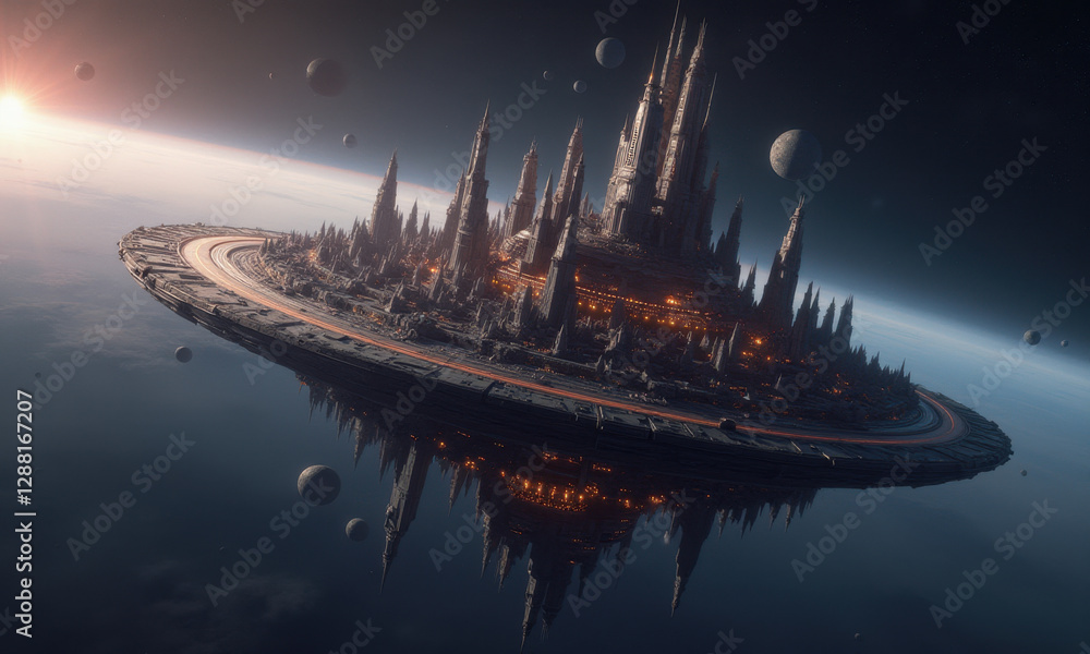 Fototapeta premium Futuristic City, Space Station, Alien Planet - Sci-fi architecture