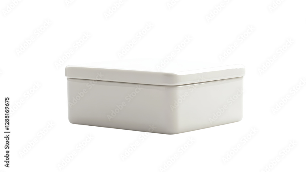 Simple white ceramic box with a lid for organizing small items in a modern home setting Simple white ceramic box with a lid for organizing small items in a modern home setting