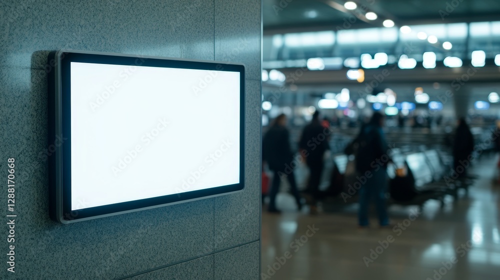 Blank Digital Display in Busy Airport Terminal with Passengers Blank Digital Display in Busy Airport Terminal with Passengers