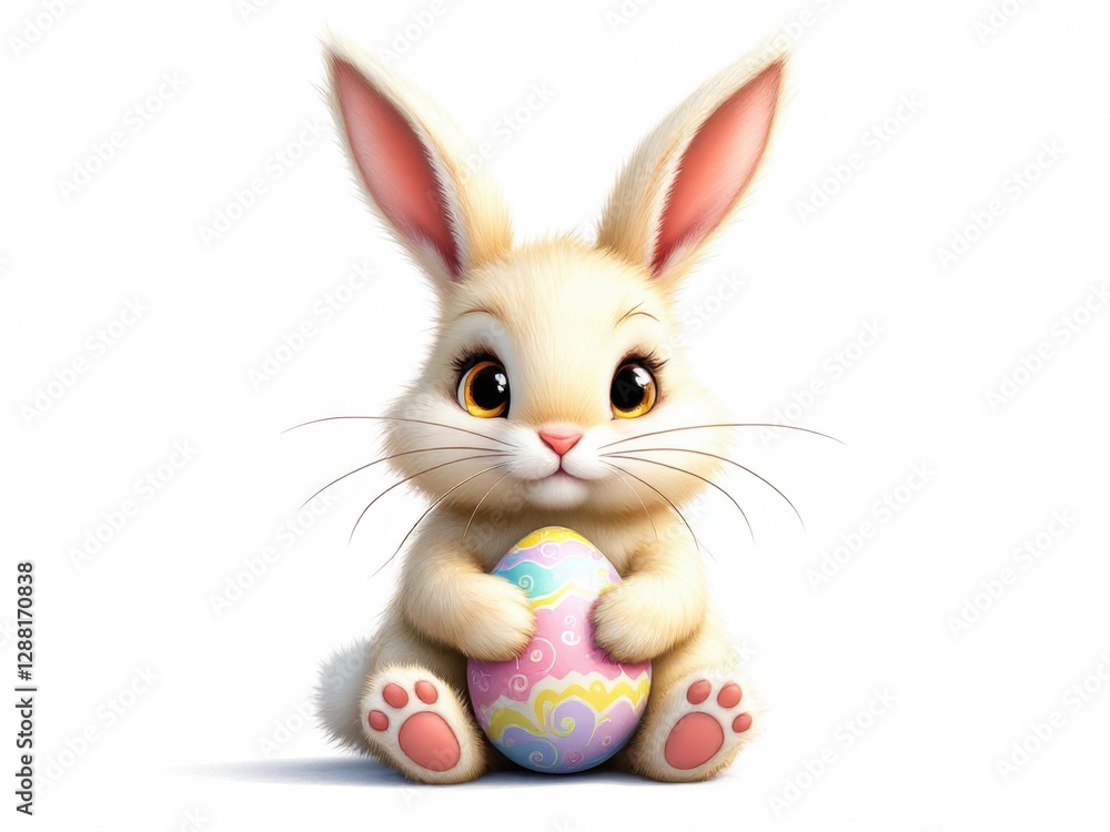 Fototapeta premium Cute cartoon bunny with easter egg and big ears