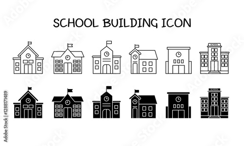 set of vector icons of buildings. set of vector icons of school building
