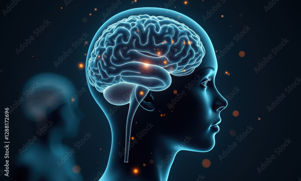 Obraz premium Human Brain Anatomy, Neural Network, 3D - AI/Technology