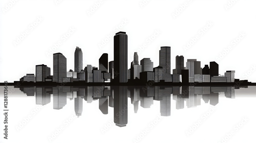 Obraz premium Oklahoma City skyline silhouette with reflection in the water. Urban landscape of Oklahoma with iconic buildings, landmarks, and the city's skyline viewed in vector style illustration.