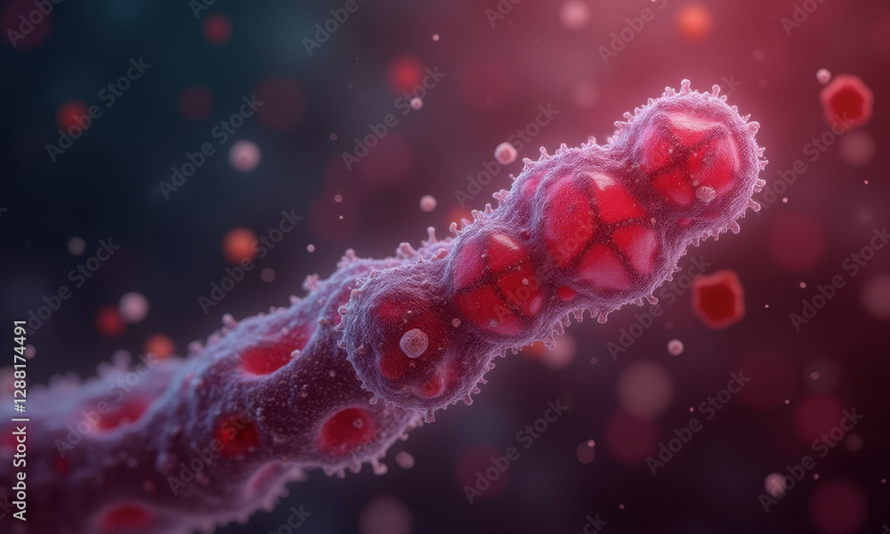 Obraz premium Microscopic Cell Chain, 3D Render - Medical and Scientific Illustr.