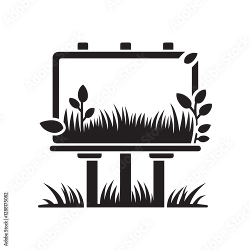 Billboard in Grass Icon Silhouette Vector | Outdoor Advertising Illustration