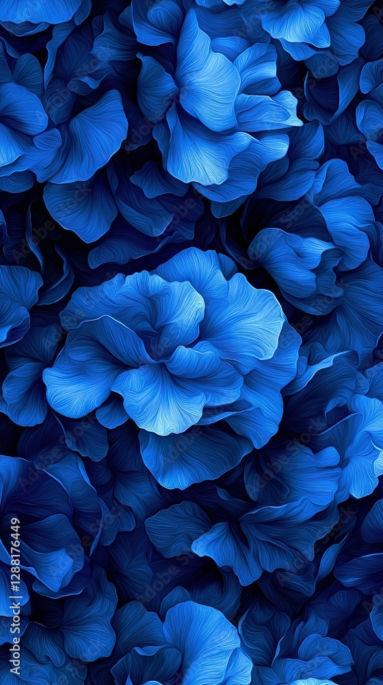 A cluster of azure blossoms on a cerulean backdrop, appearing suspended A cluster of azure blossoms on a cerulean backdrop, appearing suspended