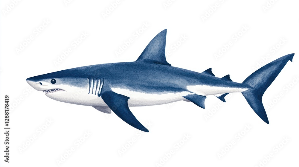 Fototapeta premium Majestic Great White Shark Watercolor Painting