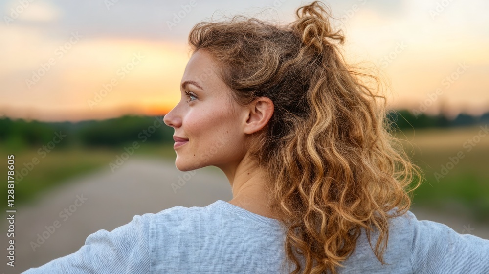 A young woman posing confidently at sunset. A young woman posing confidently at sunset.