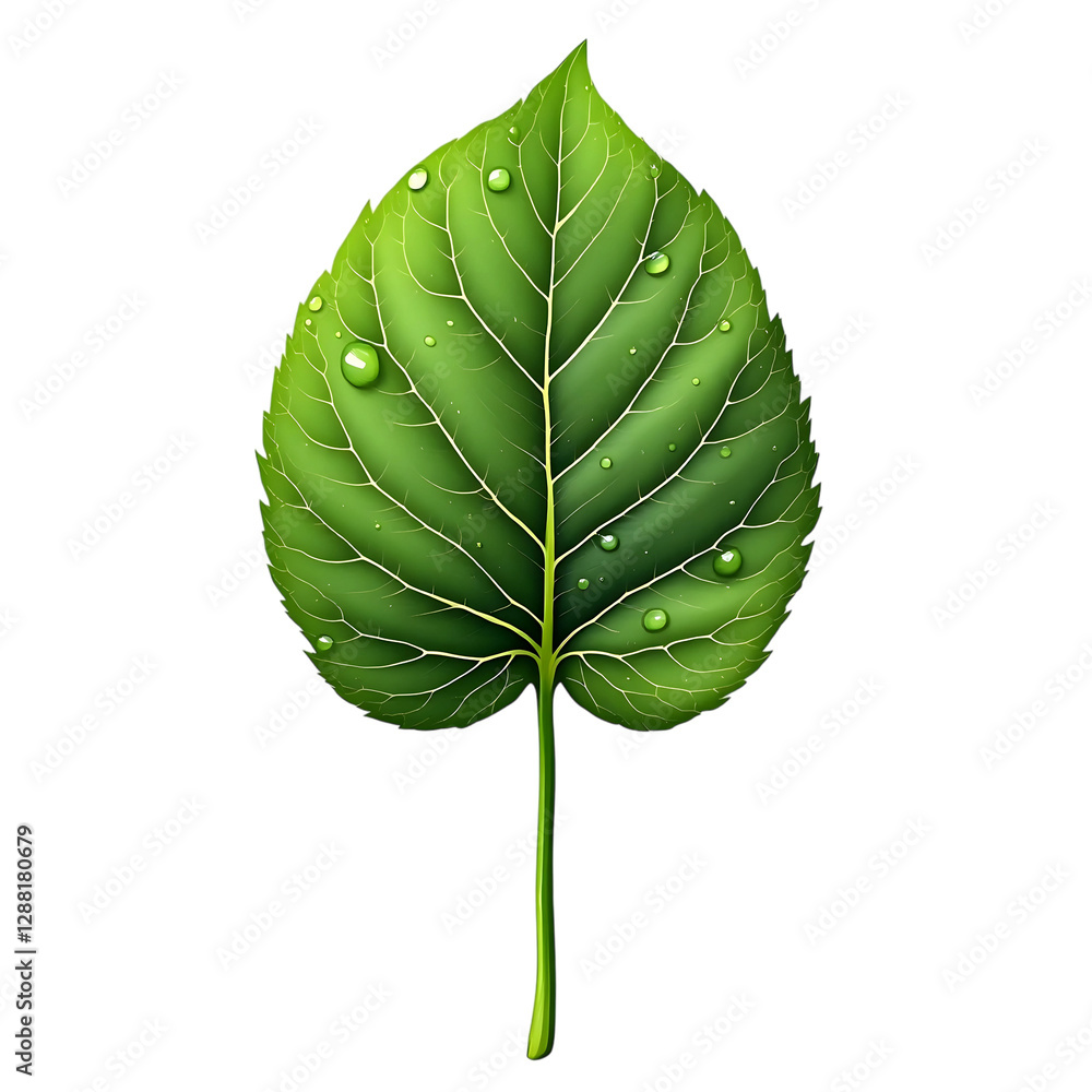 Fototapeta premium Detailed Close-up of a Fresh Green Leaf with Dew Drops