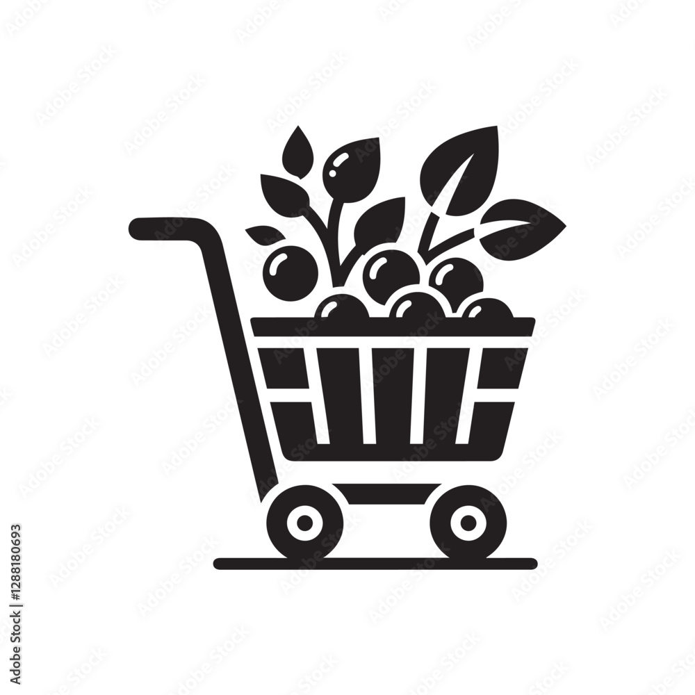 Fruit in Cart Silhouette Vector | Grocery & Market Icon Illustration Fruit in Cart Silhouette Vector | Grocery & Market Icon Illustration