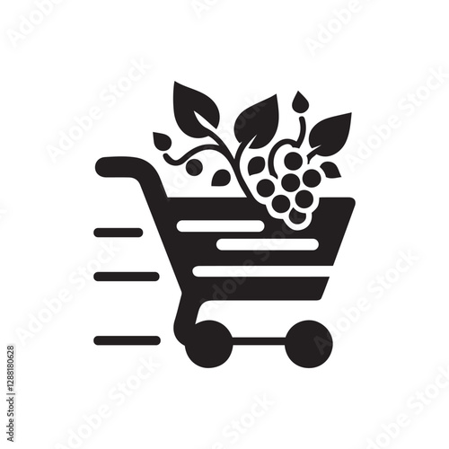 Fruit in Cart Silhouette Vector | Grocery & Market Icon Illustration