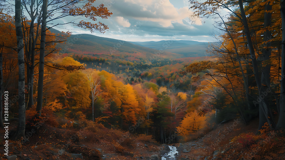 Fototapeta premium Rustic Charm of an Autumn Path Through the Mountains
