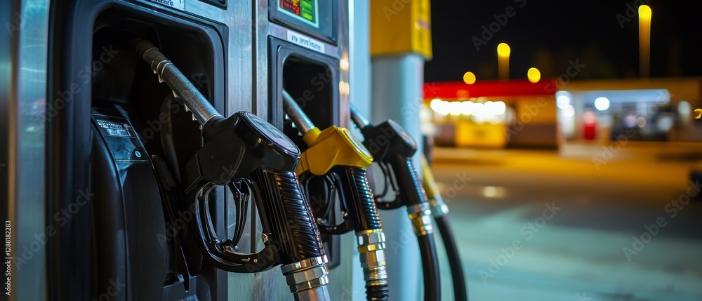 custom made wallpaper toronto digitalClose-Up View of Alternative Fuel Dispenser Nozzles in Vibrant Night Scene
