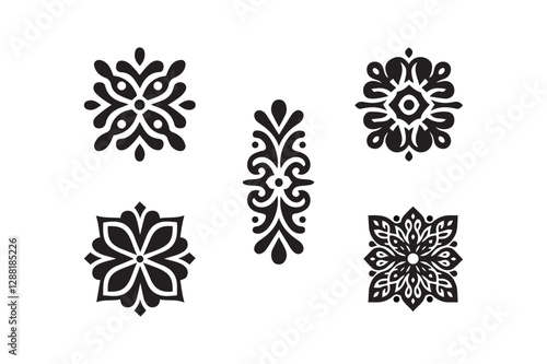Minimalist Ornament Design Set Silhouette Vector | Elegant Decorative Illustration