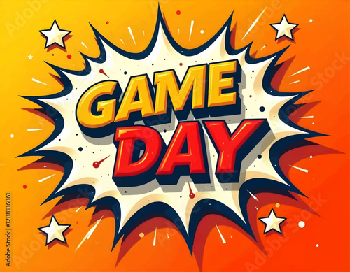 Game day lettering design, sports game day wording text, Pop art Vector illustration, abstract background, Colorful word graffiti with splash background