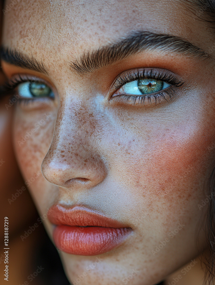 Obraz premium Captivating close-up of a young woman with striking features