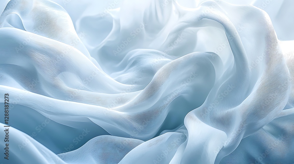 Fototapeta premium Light blue fabric texture, soft folds, beautiful drapes