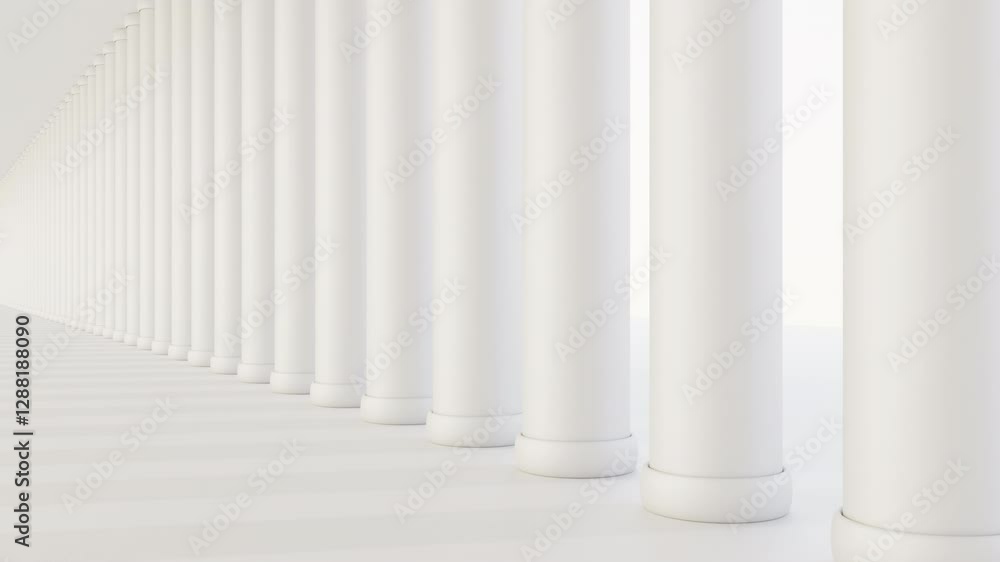 Futuristic empty white corridor with columns and bright light. Seamless looping animation Futuristic empty white corridor with columns and bright light. Seamless looping animation