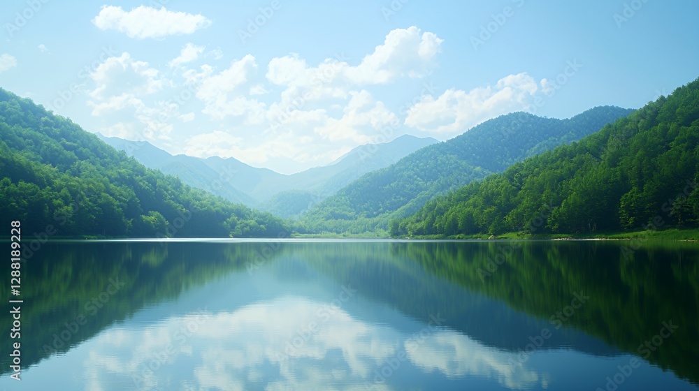 Serene Mountain Lake Reflection on a Sunny Day Serene Mountain Lake Reflection on a Sunny Day