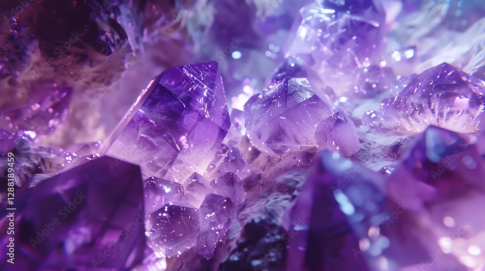 Close up of a cluster of purple amethyst crystals. Close up of a cluster of purple amethyst crystals.