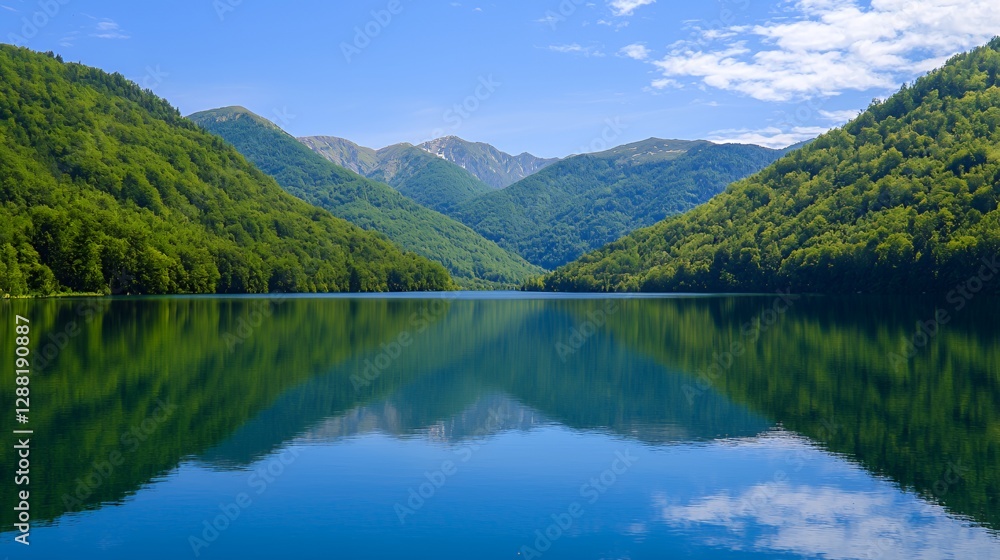 Serene Mountain Lake Reflection on a Sunny Summer Day Serene Mountain Lake Reflection on a Sunny Summer Day