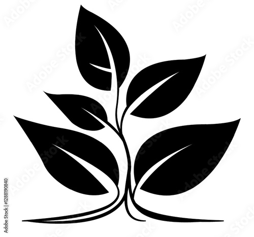 Stylish black vector illustration of a plant with distinct leaves and branches for versatile design uses