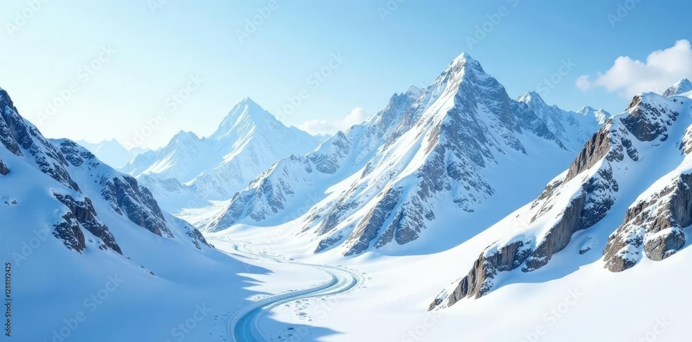 Obraz premium Rocky mountain ridges covered in a layer of fresh snow, mountains, alaska, wilderness