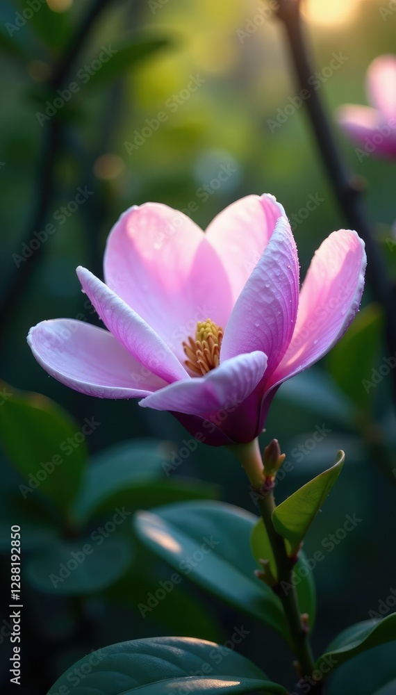 Soft petals of pale violet magnolia unfolding in morning dew, flower, violet Soft petals of pale violet magnolia unfolding in morning dew, flower, violet