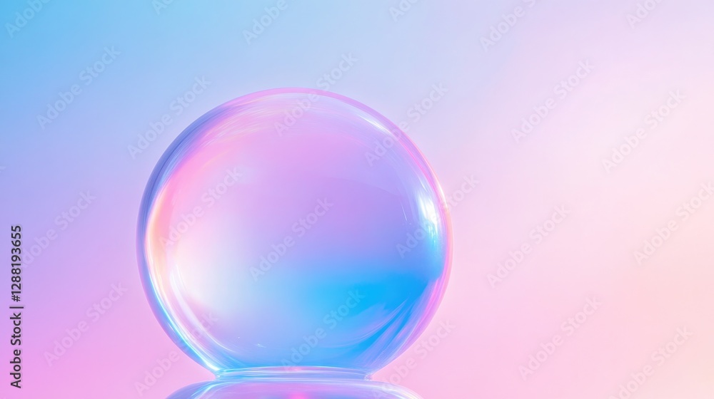 Delicate bubble reflecting soft pastel hues against dreamy backg Delicate bubble reflecting soft pastel hues against dreamy backg