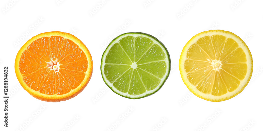 Fototapeta premium citrus slice, orange, lemon, lime, isolated on white background, clipping path