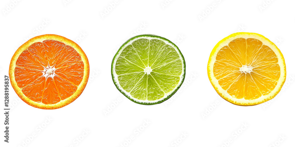 Fototapeta premium citrus slice, orange, lemon, lime, isolated on white background, clipping path