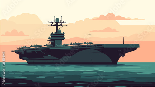 Illustration of a warship. Aircraft carrier.