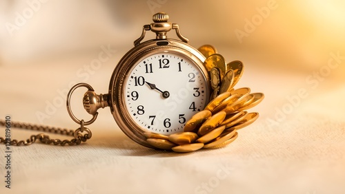 Vintage Pocket Watch Transforming into a Coin-Flower