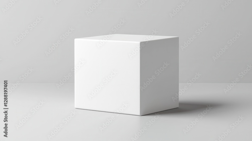 Minimalistic white cube on a clean, light gray background for modern design and composition. Minimalistic white cube on a clean, light gray background for modern design and composition.