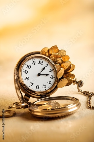 Vintage Pocket Watch Transforming into a Coin-Flower
