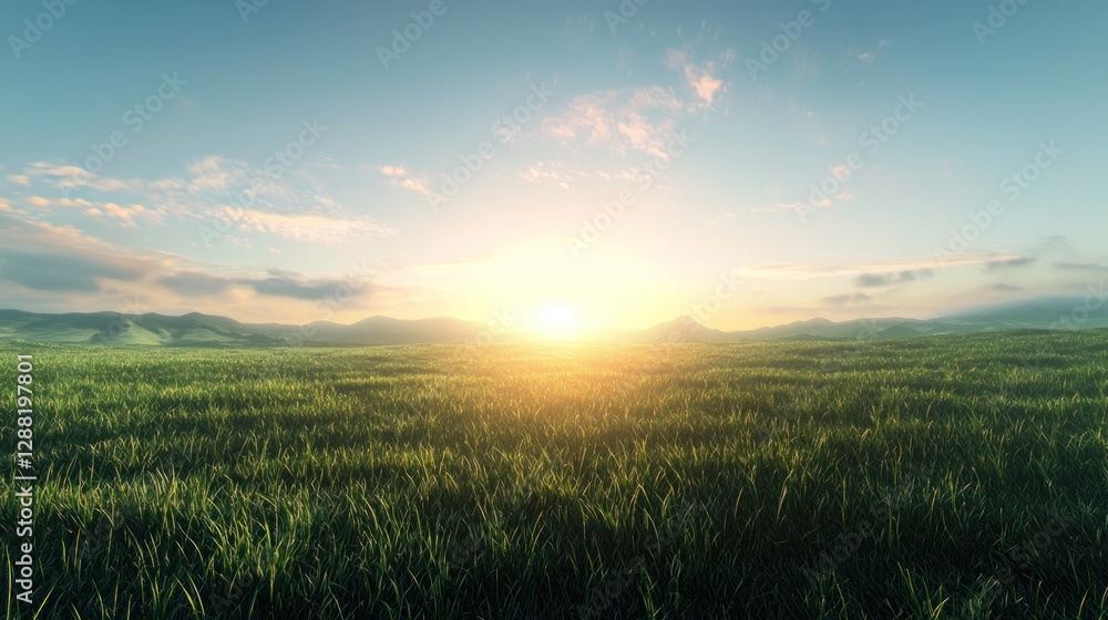 Serene Sunset Over Rolling Green Hills: A Breathtaking Landscape Serene Sunset Over Rolling Green Hills: A Breathtaking Landscape