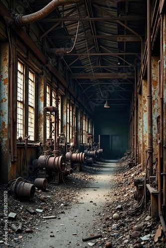 Wallpaper Mural Abandoned industrial landscape with rusting machinery, twisted metal and exposed wiring, metal, decay Torontodigital.ca