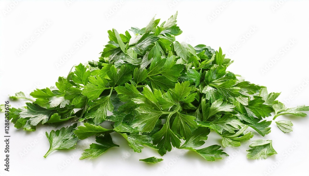 Fresh green chopped parsley leaves isolated on white backgrounds Fresh green chopped parsley leaves isolated on white backgrounds