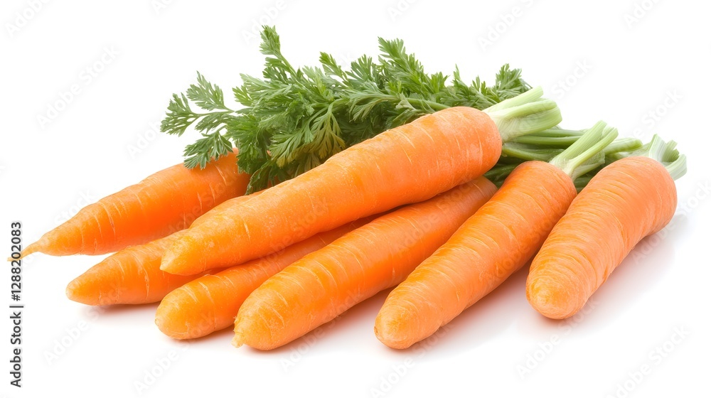 Orange Carrots With Green Tops Laying On A White Background Orange Carrots With Green Tops Laying On A White Background
