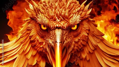Fiery phoenix transformation: mythical eagle rebirth in flames