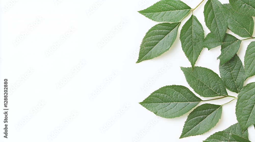 Fototapeta premium Green Leaves on White Background