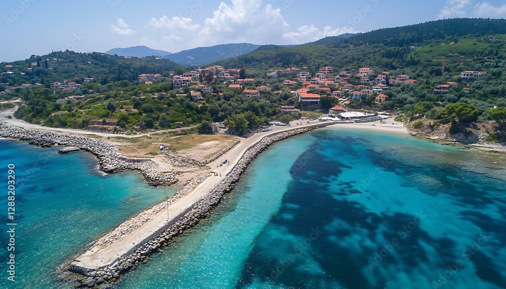 Naklejka premium Coastal Village Aerial View