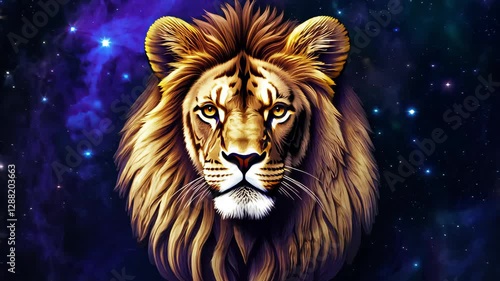 Lion emerges from cosmic galaxy in mesmerizing animation
