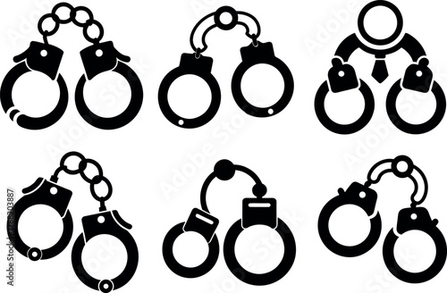 handcuffed icon  set vector illustration set of handcuffs, black isolated silhouette