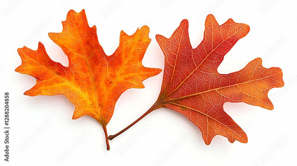 Fototapeta premium Two Orange and Red Autumn Leaves Isolated on White Background