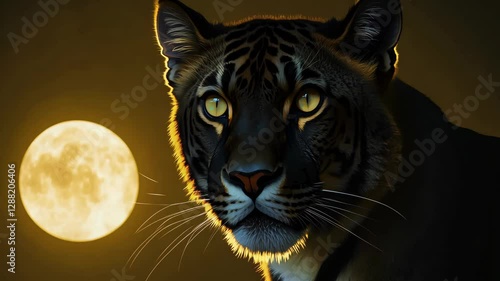 Majestic tiger gazing at full moon in night setting