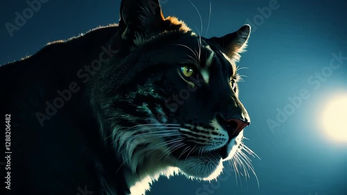 Majestic tiger in moonlit jungle: graceful night movements captured in dramatic light